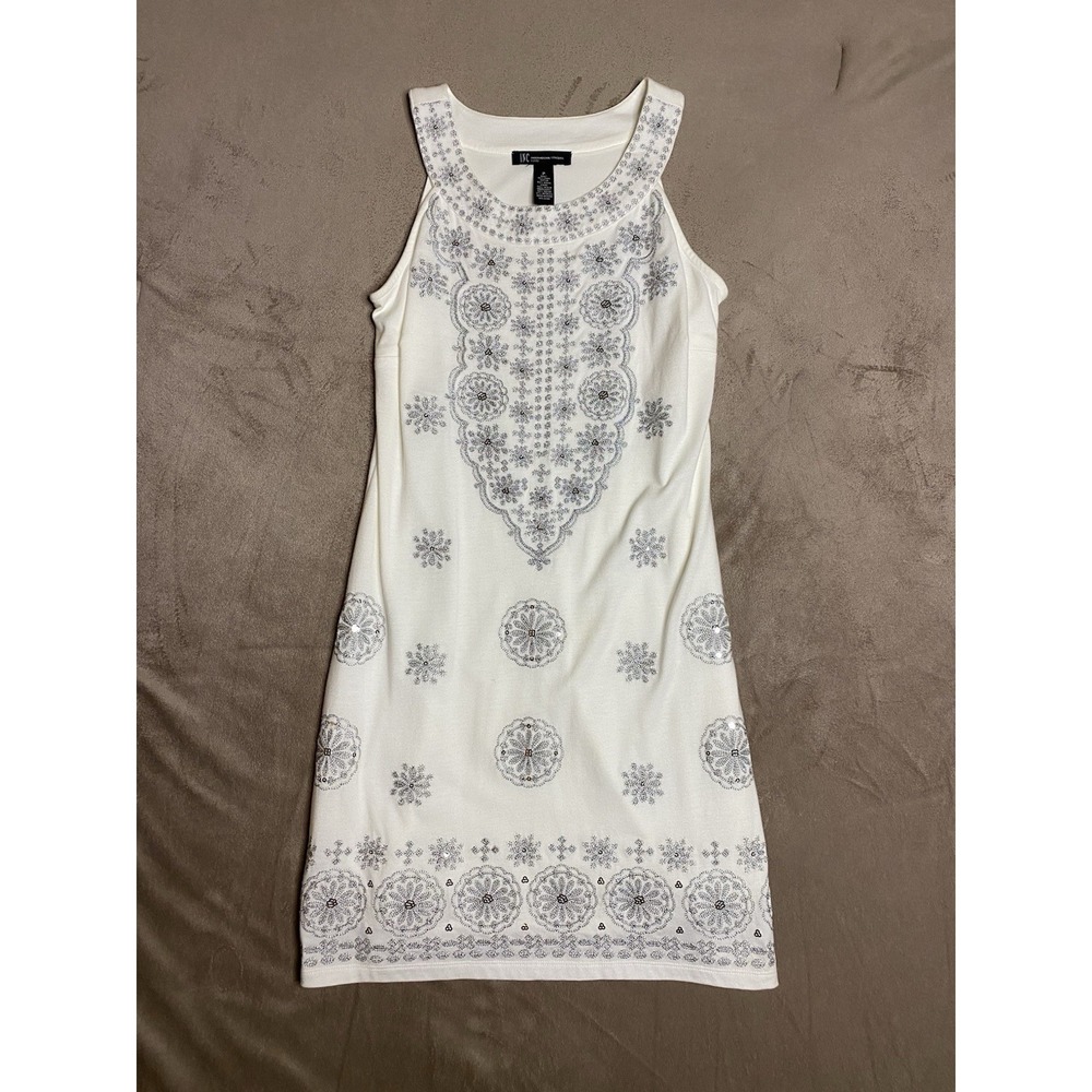 INC International Concepts Womens  Dress PS Sleeveless White Silver Y2K